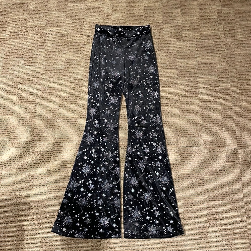 Velvet and sparkly New Year’s Eve flare pants, Adika size xs-s, black